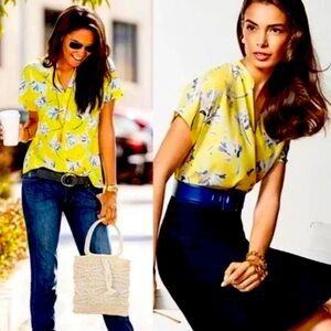 Cabi Stevie Yellow Tunic Floral Blouse Top
